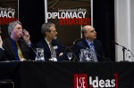 Speakers McAllister, Courtwright and Nadelmann debating the issue of the war on drugs.<br />
Photograph by: Dwaine Field-Pellow.