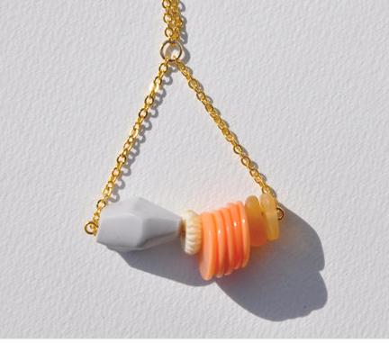 Grey & peach assorted bead triangle necklace, $16