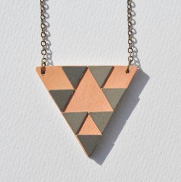 Brass & wood triangle pattern necklace, $20