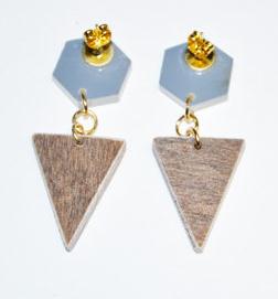Hexagon & triangle earrings: frosted mirror & wood, $20