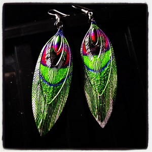 multi-metal feather earrings