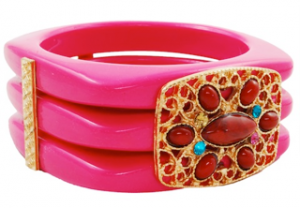 NeonPinkBead&CrystalPanelSquareStackBangle