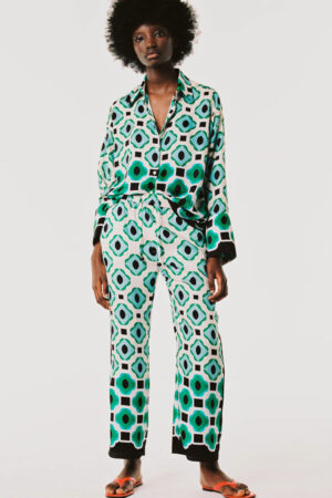 Zara Pajama Style Satin Co Ord Set Orange Geometric Print Size XL